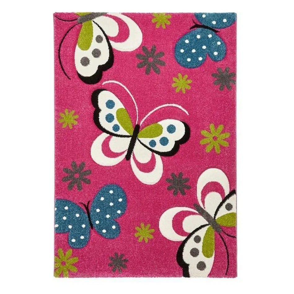 Butterfly Bliss Soft Pink Kids Handmade Rug