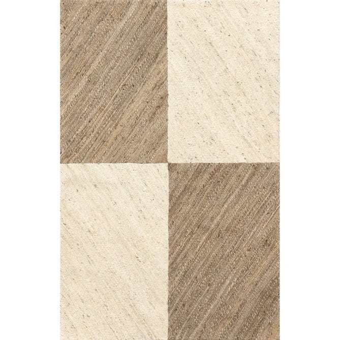 Beige and White Blockstripes Natural Jute Rugs For Living Room