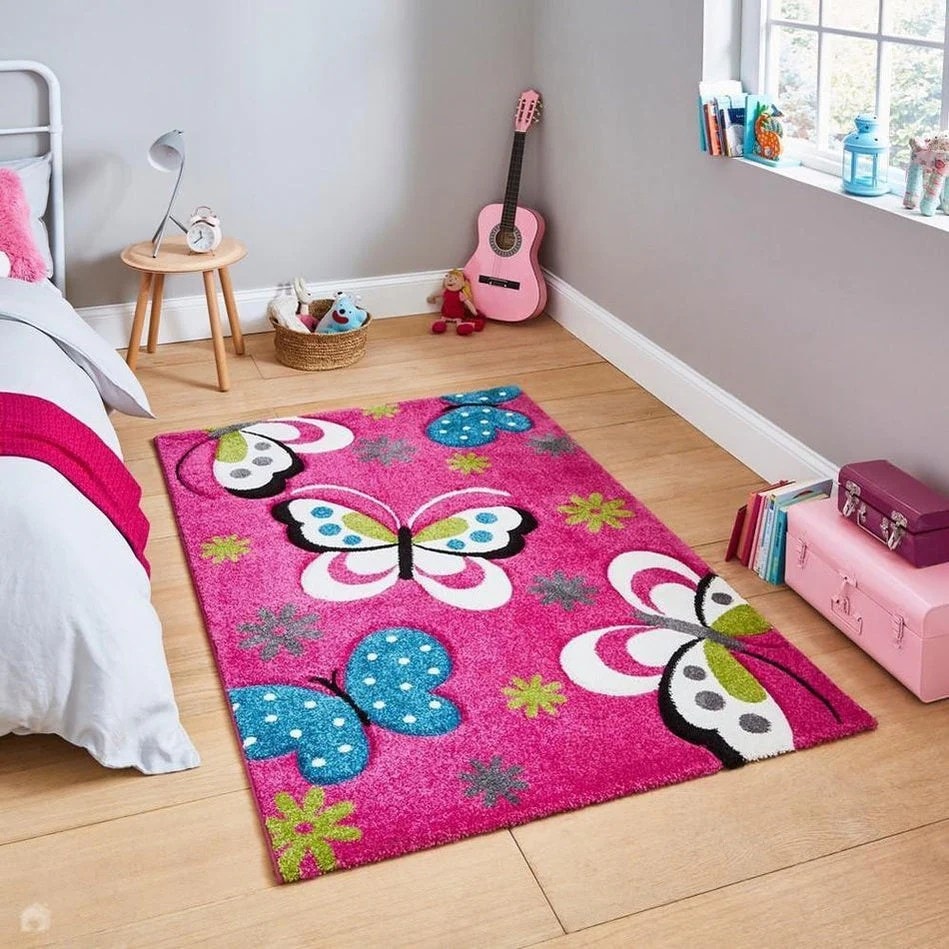 Butterfly Bliss Soft Pink Kids Handmade Rug