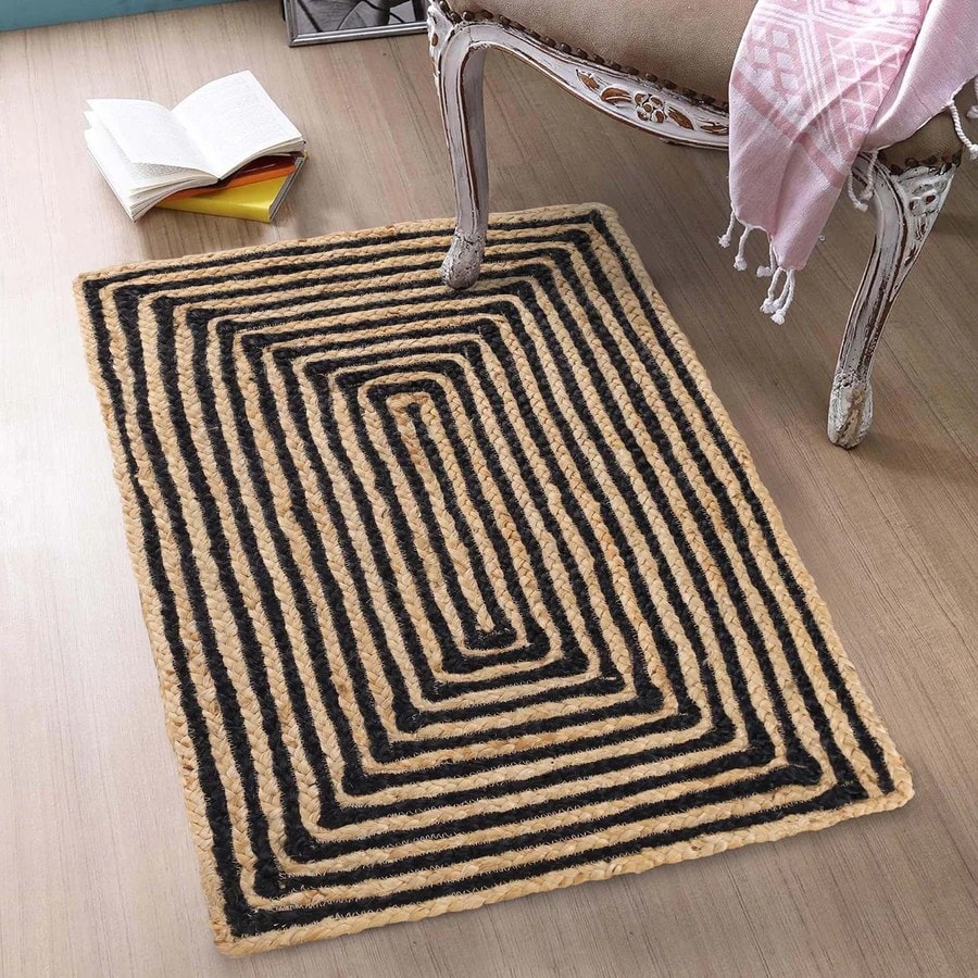 Geometric Striped HandBraided Jute Indoor, Outdoor Rug