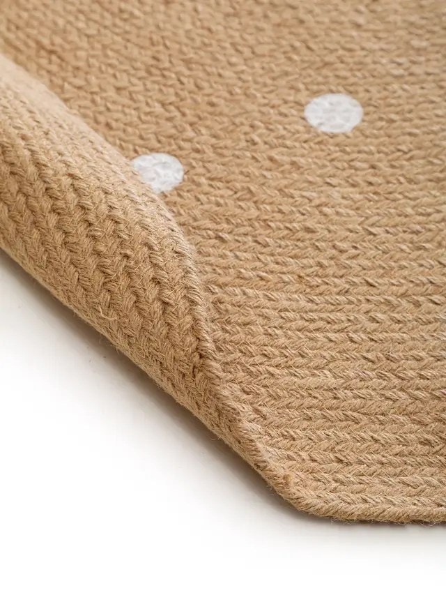 Polka Dots Jute Round Rug For Living Room, Bedroom
