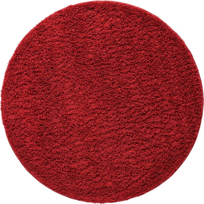 Cherry Red Round Shag Rug