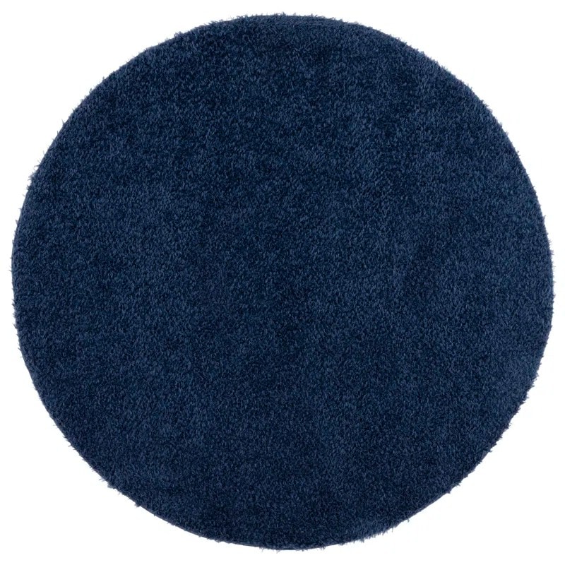 Regal Blue Solid Shag Round Rug