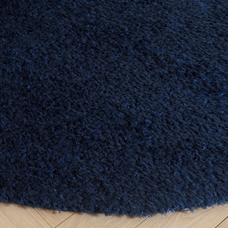 Regal Blue Solid Shag Round Rug