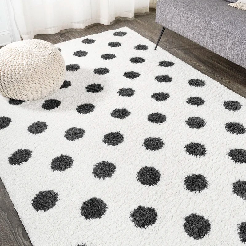 Polka Bliss White Grey Shag Rug