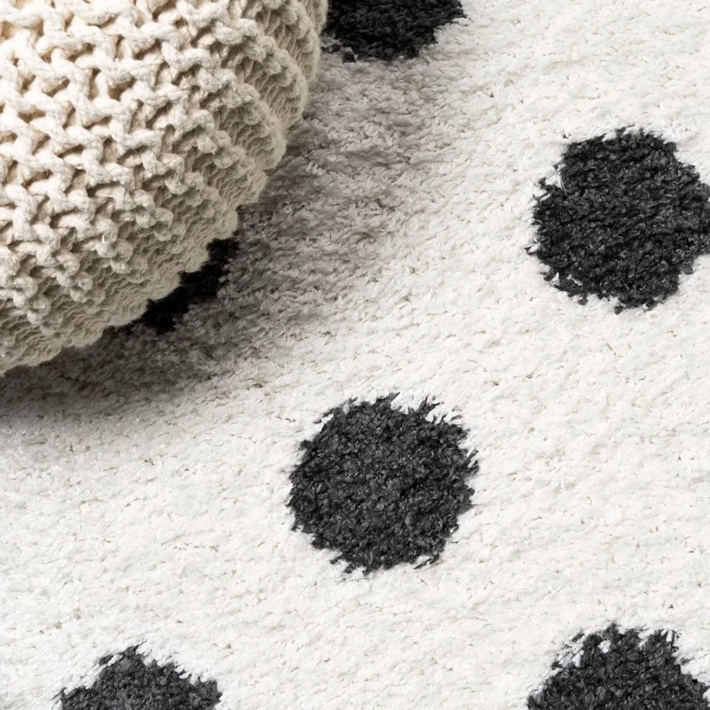 Polka Bliss White Grey Shag Rug