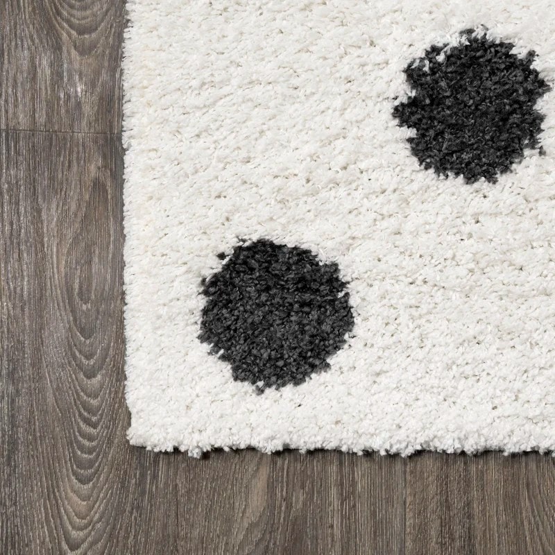 Polka Bliss White Grey Shag Rug