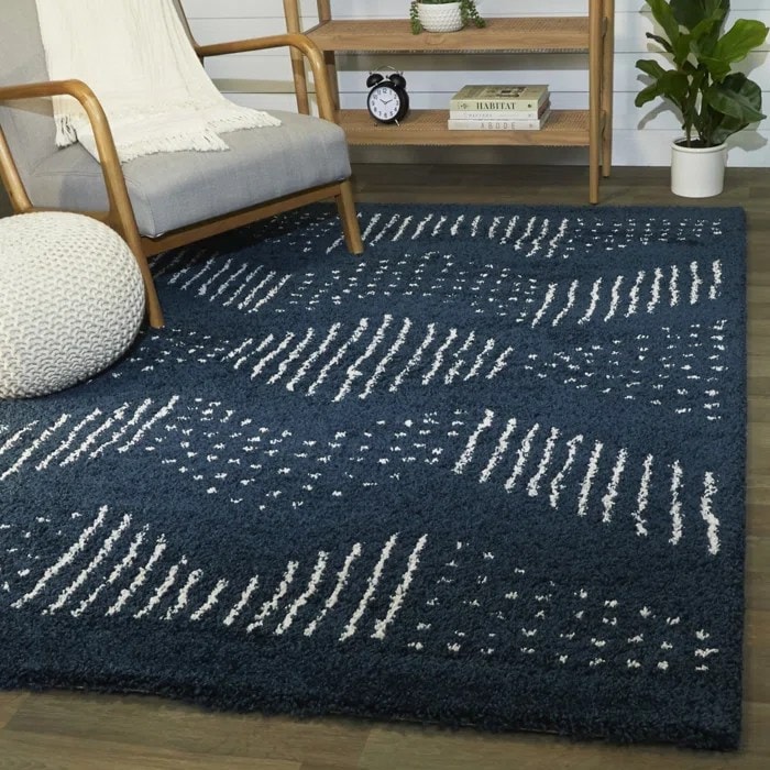 Polka Blue Abstract Shag Rug