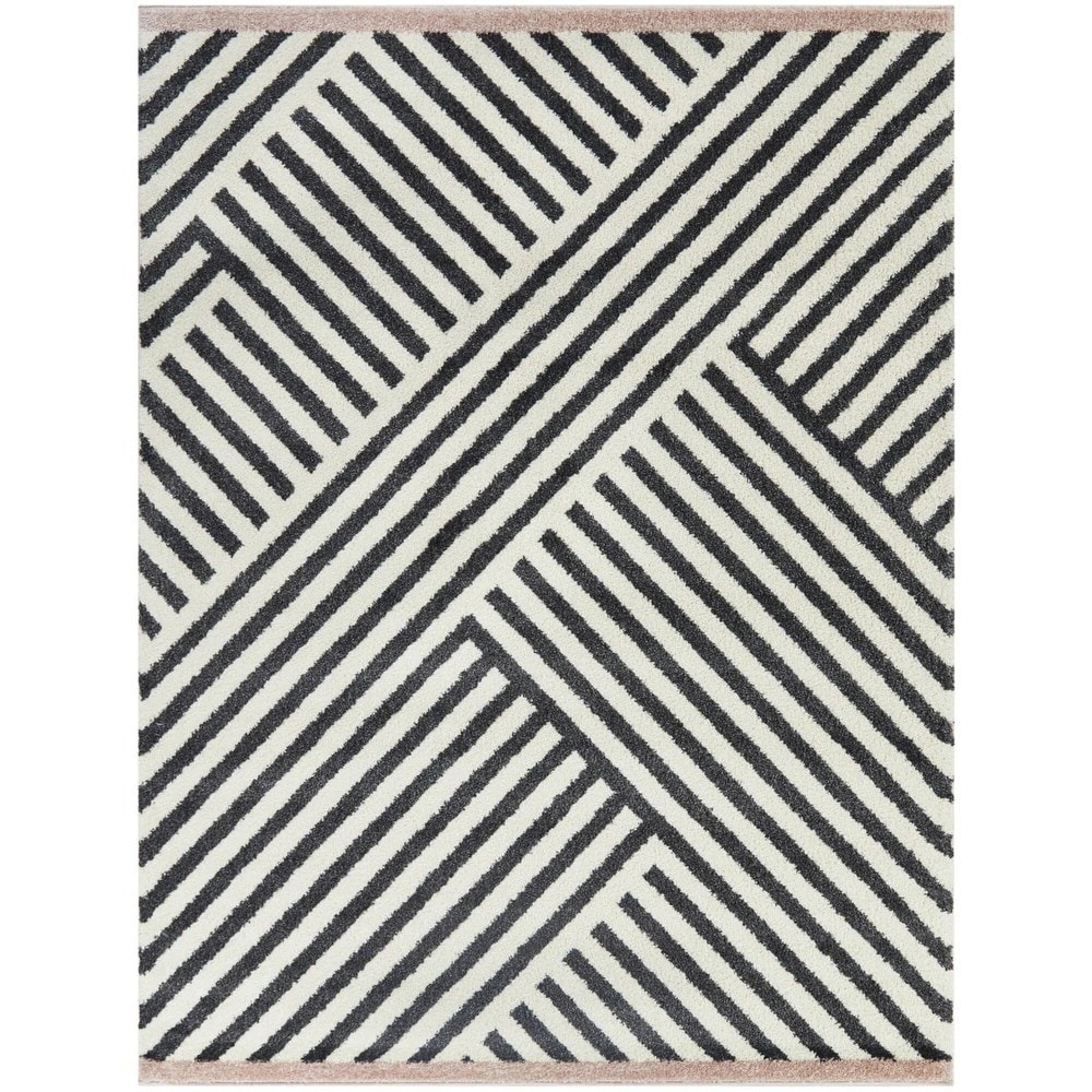 Black Stripes Solid Shag Area Rug