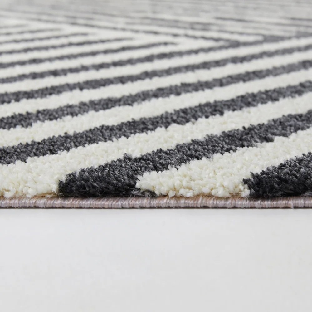 Black Stripes Solid Shag Area Rug