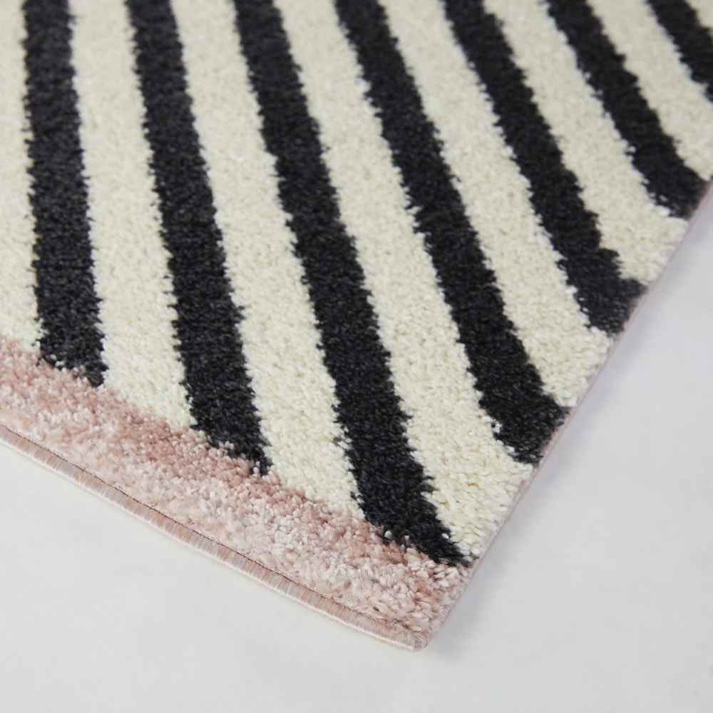 Black Stripes Solid Shag Area Rug