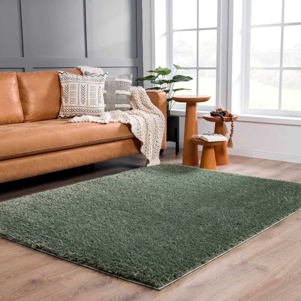 Solid Green Shag Rug