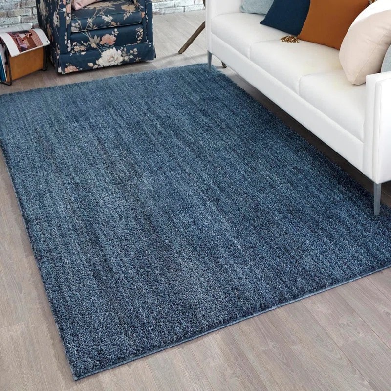 Solid Blue Shag Handmade Rug
