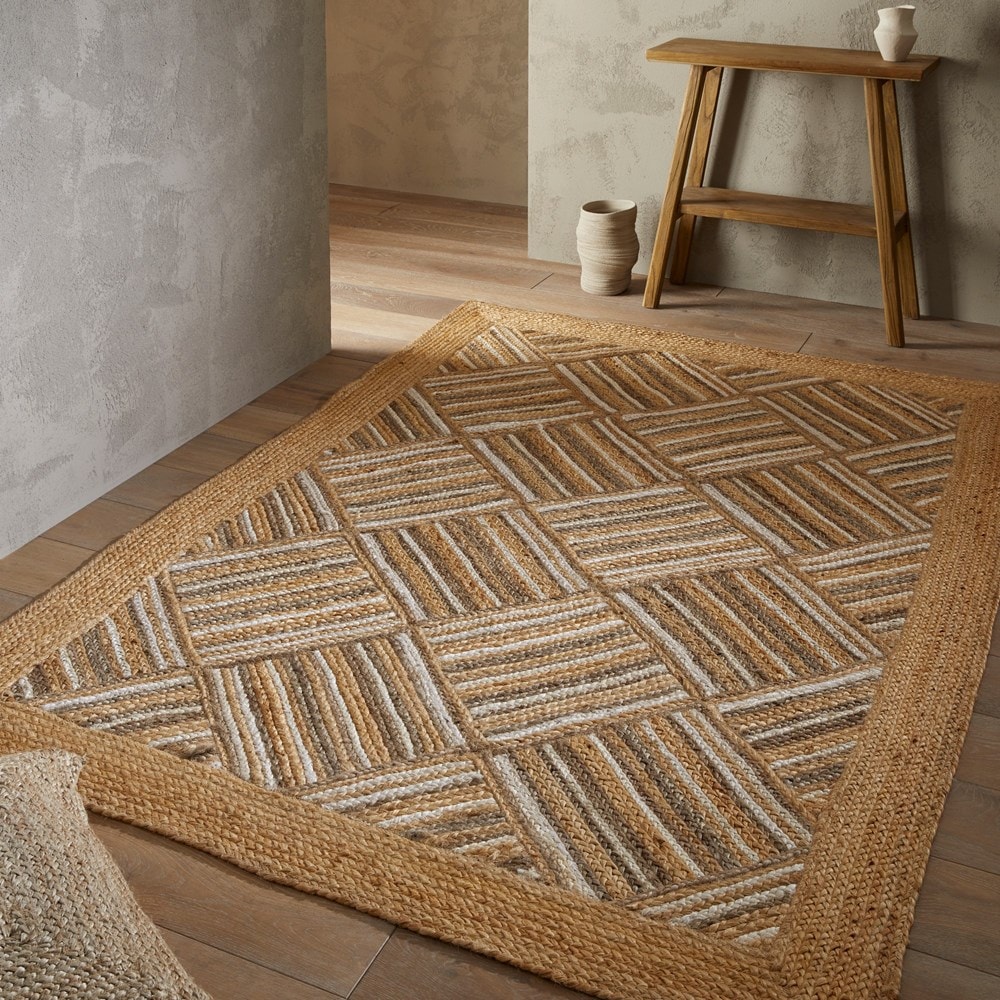 Gridsquare Jute Handmade Rugs for Living Room, Bedroom