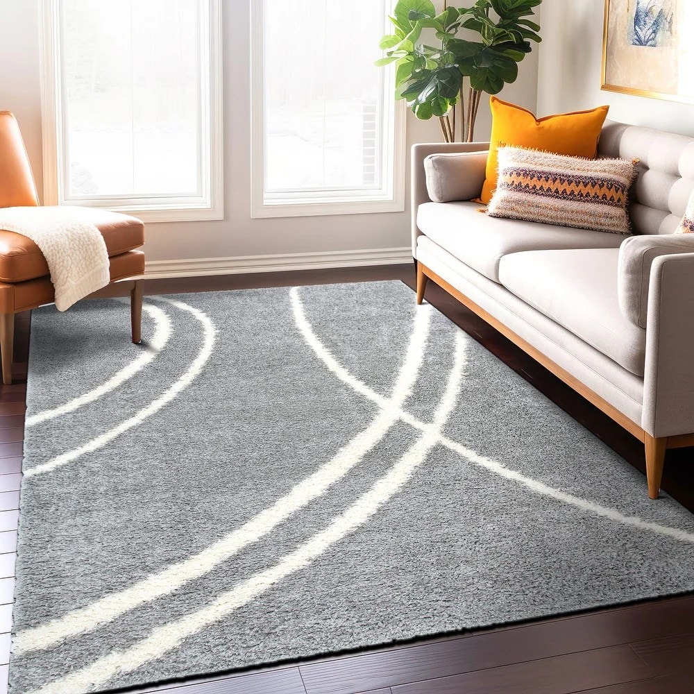 Canyon Stripes Grey Solid Shag Rug