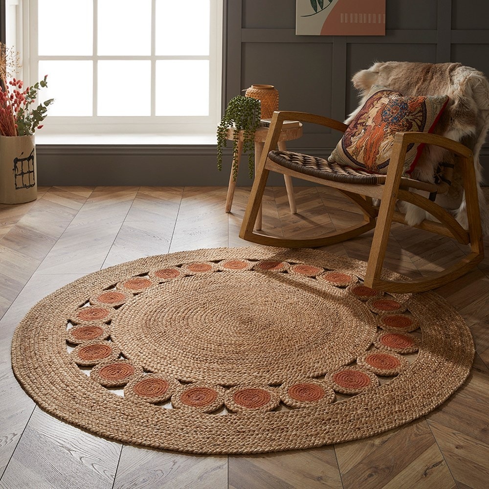 RusticNest Jute Round Braided Rug For Living Room