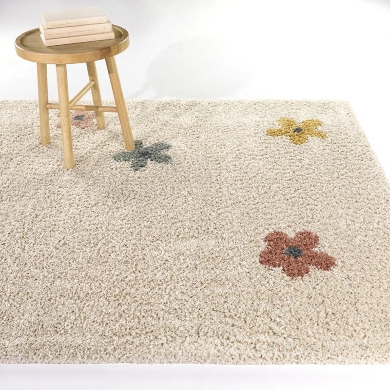 Floral Cream Handmade Shag Rug