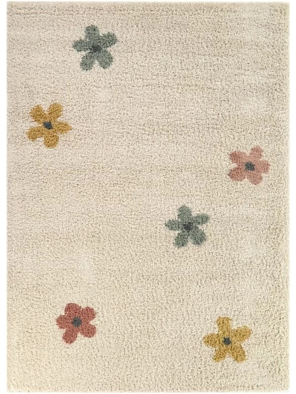 Floral Cream Handmade Shag Rug
