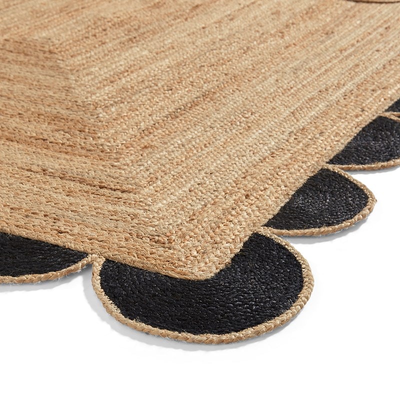 Noirim Black Beige Natiral Jute Rugs For Living Room