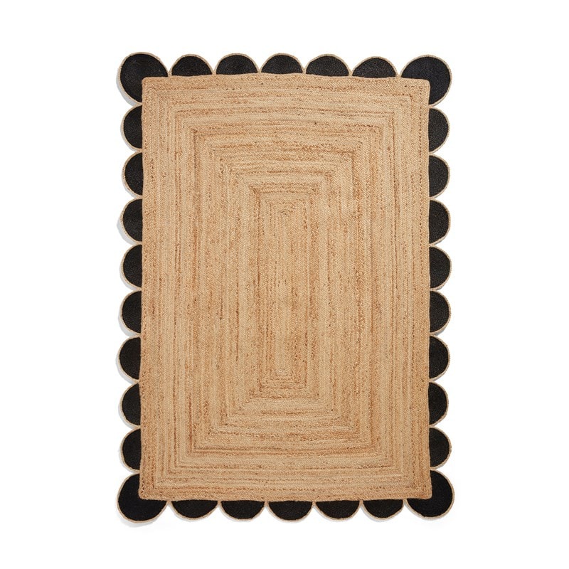 Noirim Black Beige Natiral Jute Rugs For Living Room