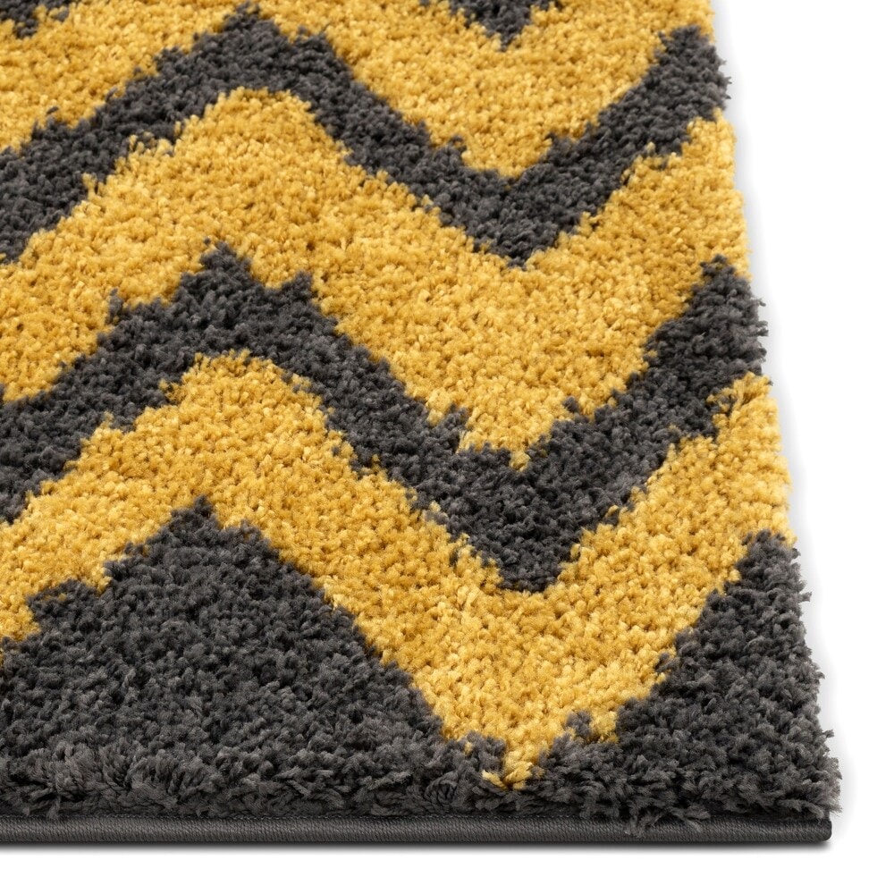 Waveline Yellow Solid Shag Rug