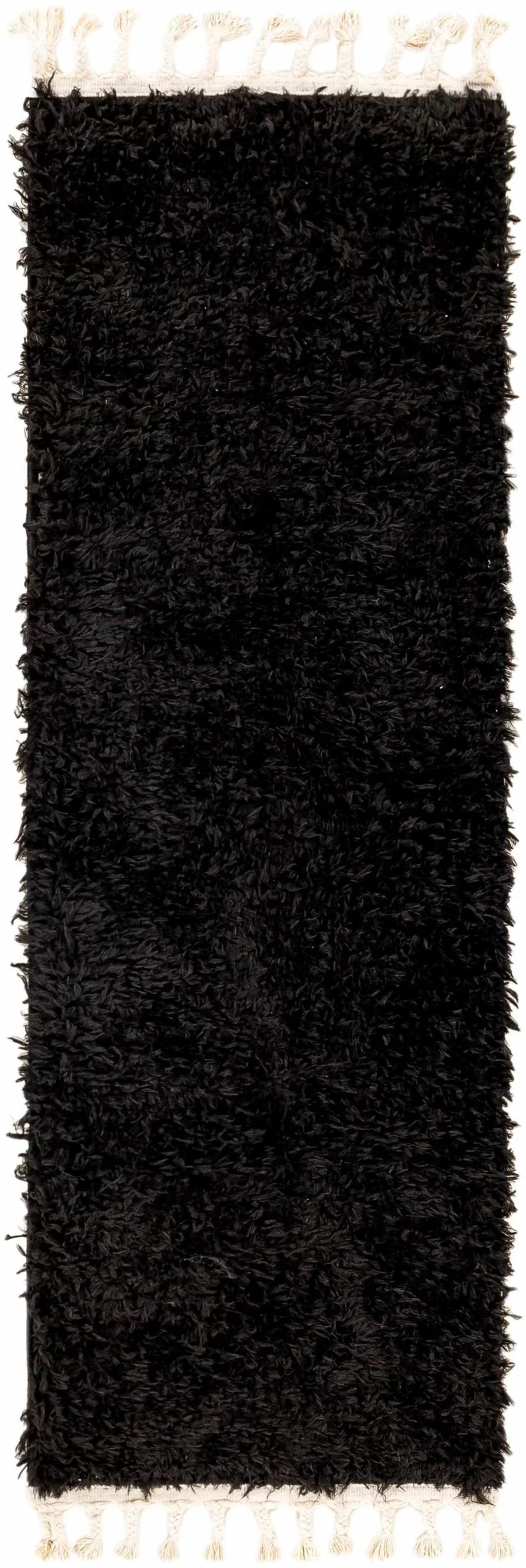 Black Solid Handmade Shag Rug