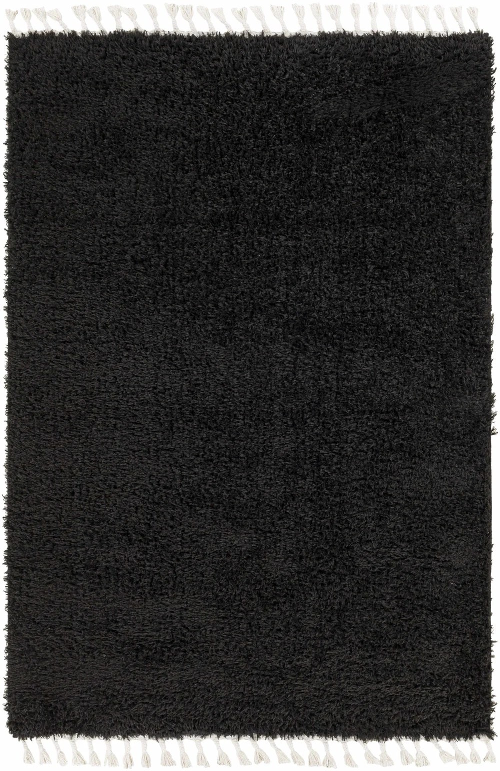 Black Solid Handmade Shag Rug