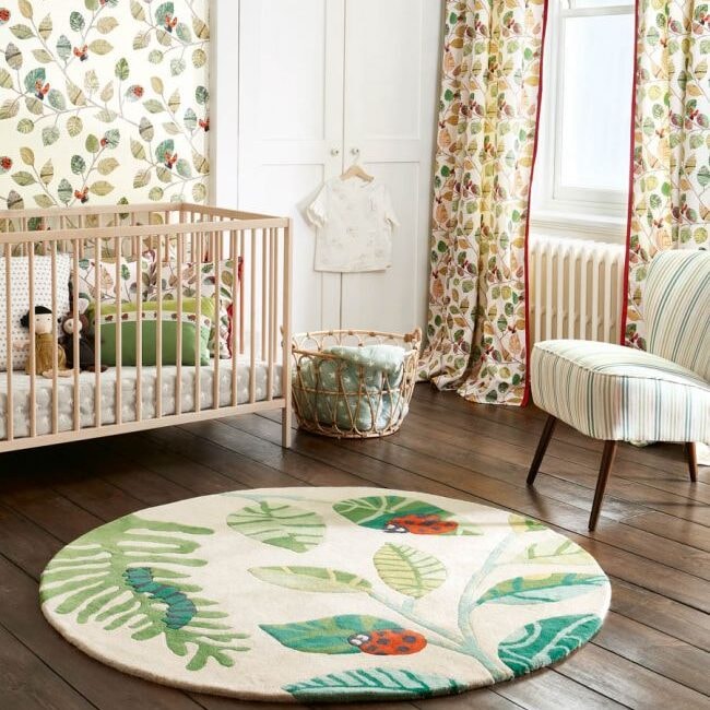 Ladybug Paradise Round Kids Handmade Tufted Rug