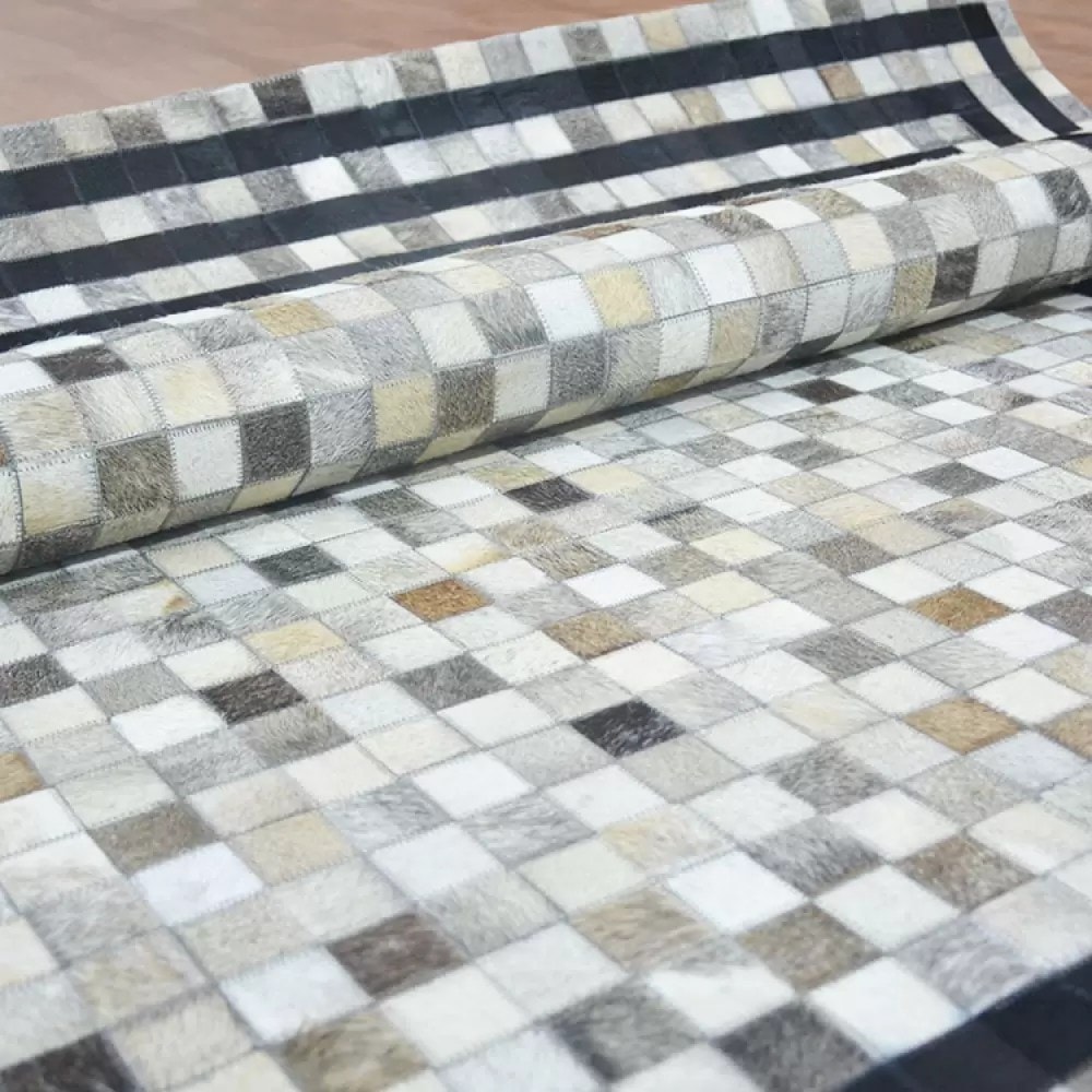 Linear Reverse Flow Natural Leather Rug For Living Room