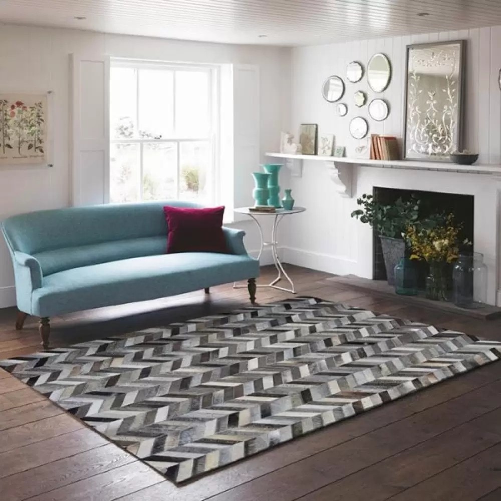 Multichevron Leather Handmade Rug For Living Room