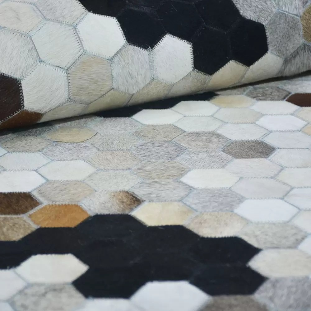 Natural Leather Hive Mosaic Handmade Rug For Living Room