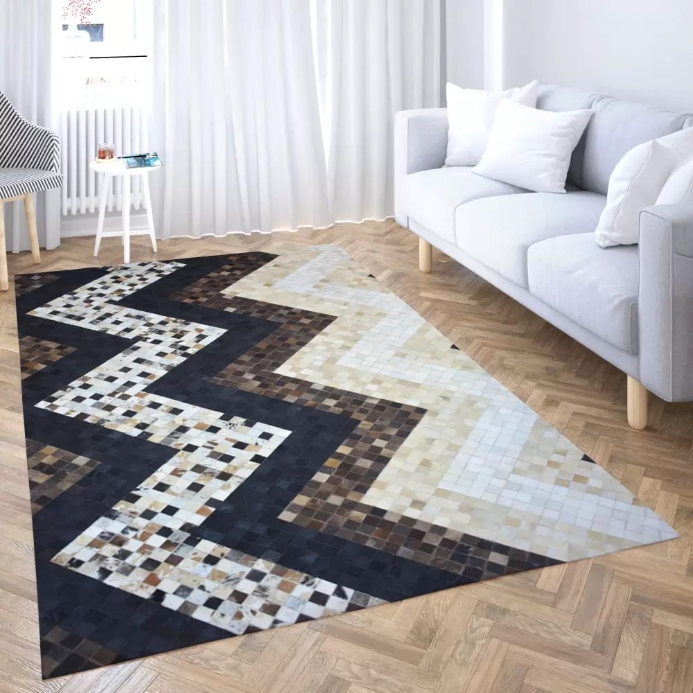 Zigaura Leather Handmade Area Rug For Living Room