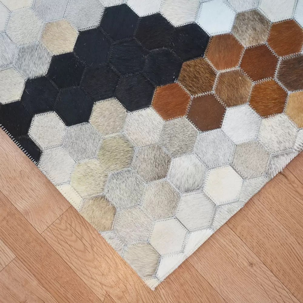 Natural Leather Hive Mosaic Handmade Rug For Living Room