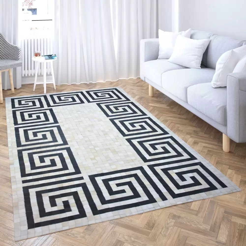 Handmade Natural Eternal Spiral Leather Rug