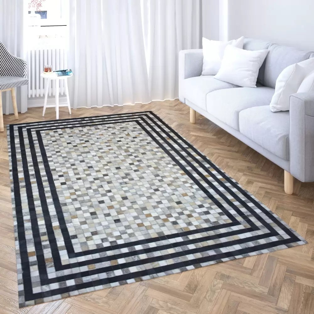 Linear Reverse Flow Natural Leather Rug For Living Room