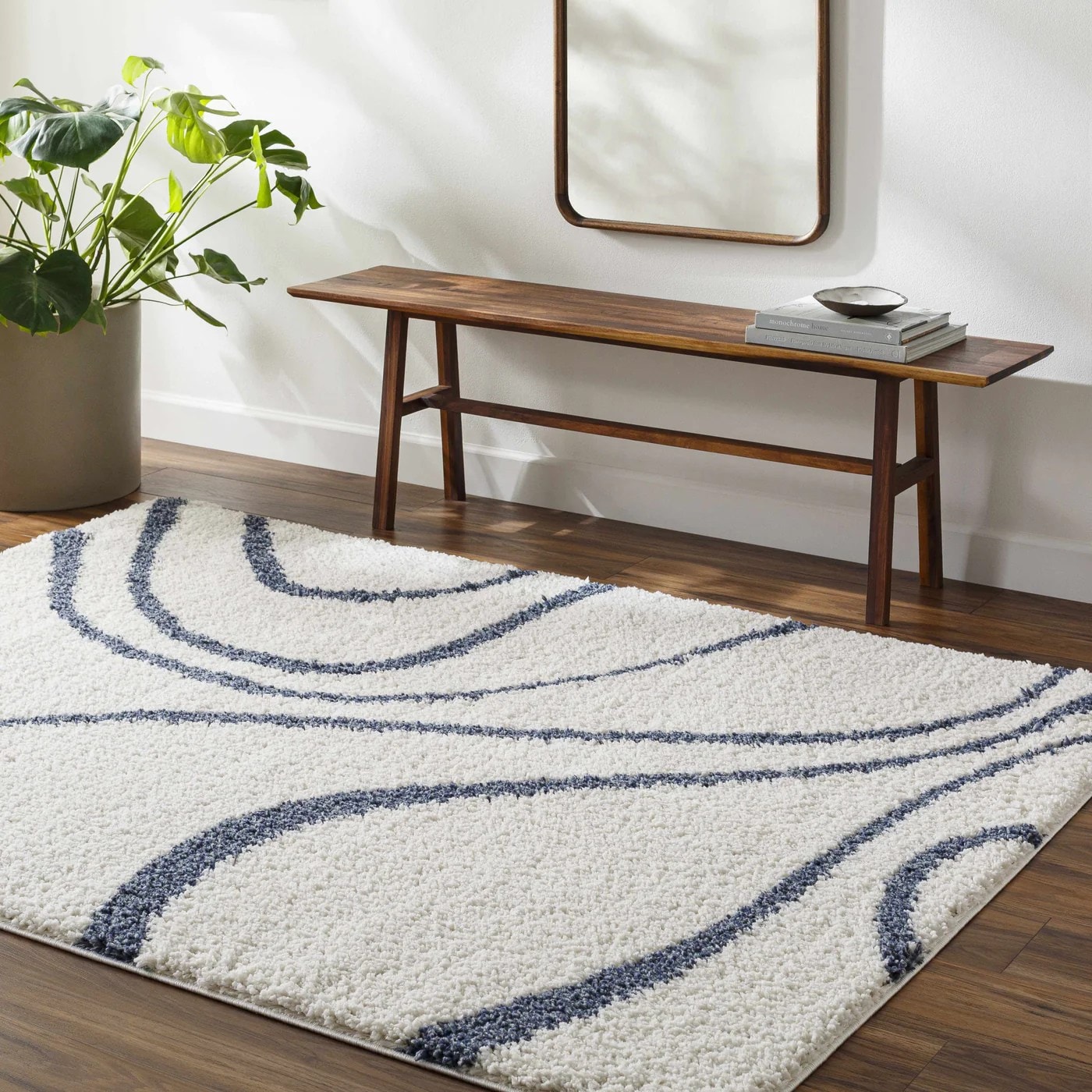 Swirl White Shag Handmade Rug