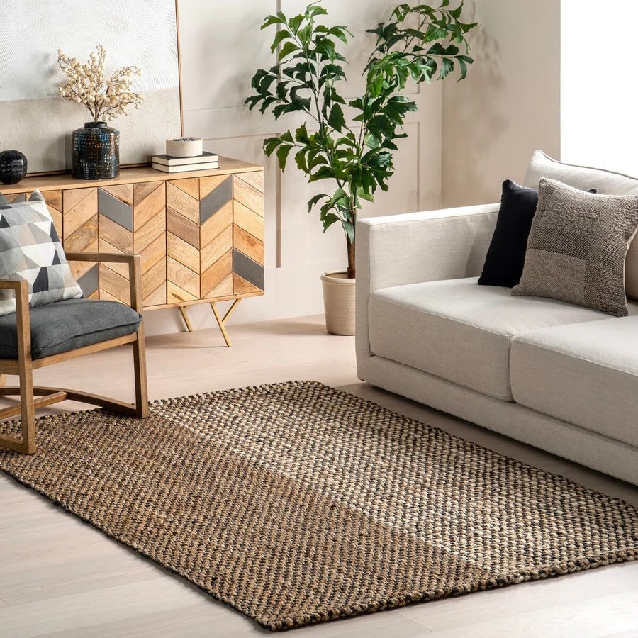 Earthy Two-Toned Natural Handmade Jute Rug For Living Room