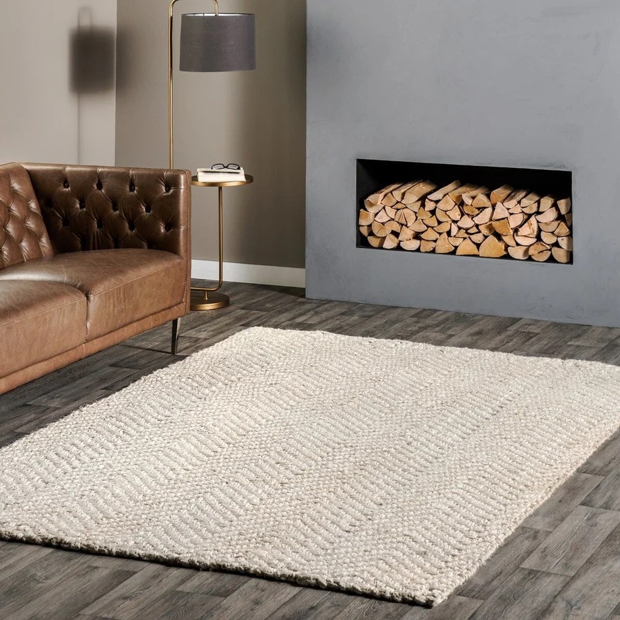 White Classic Chevron Natural Jute Handmade Area Rug