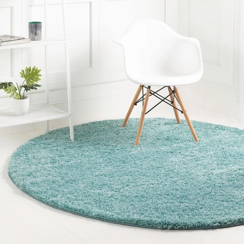 Ocean Blue Round Shag Rug