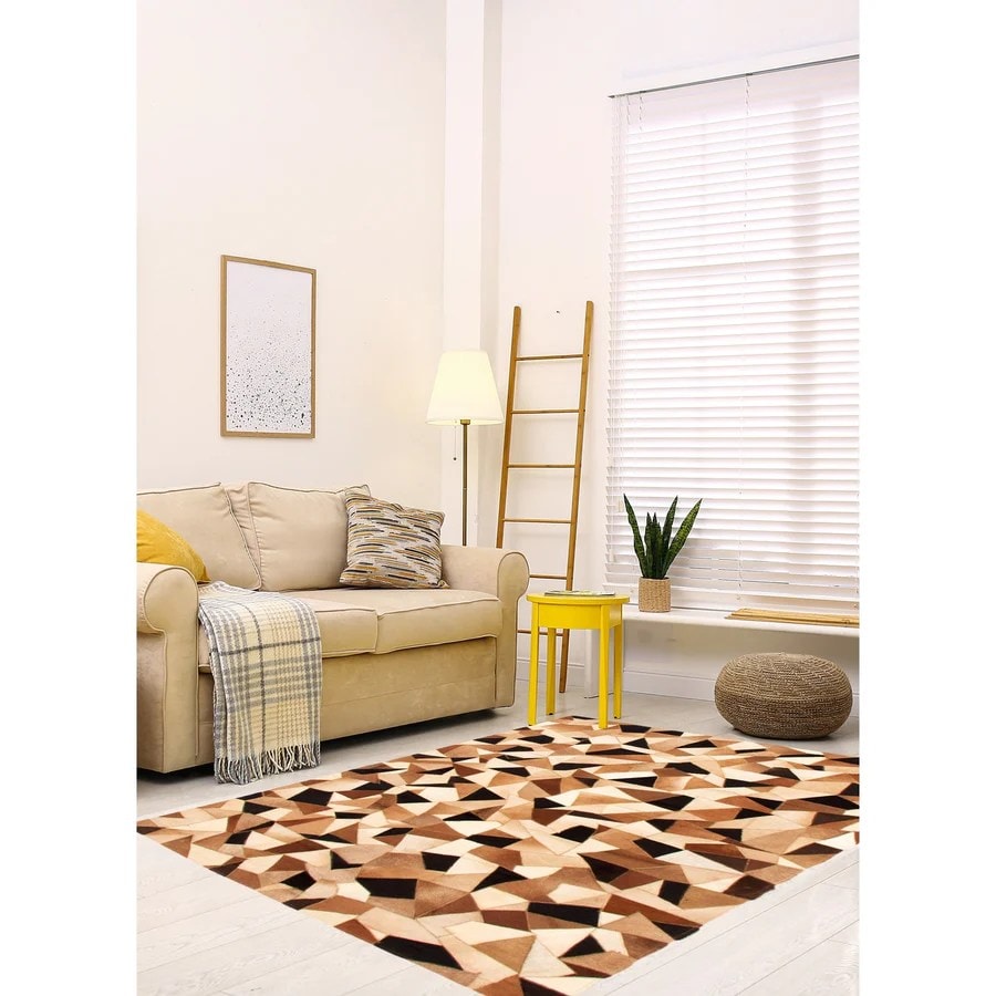 Light Brown Leather Handmade Rug For Living Room