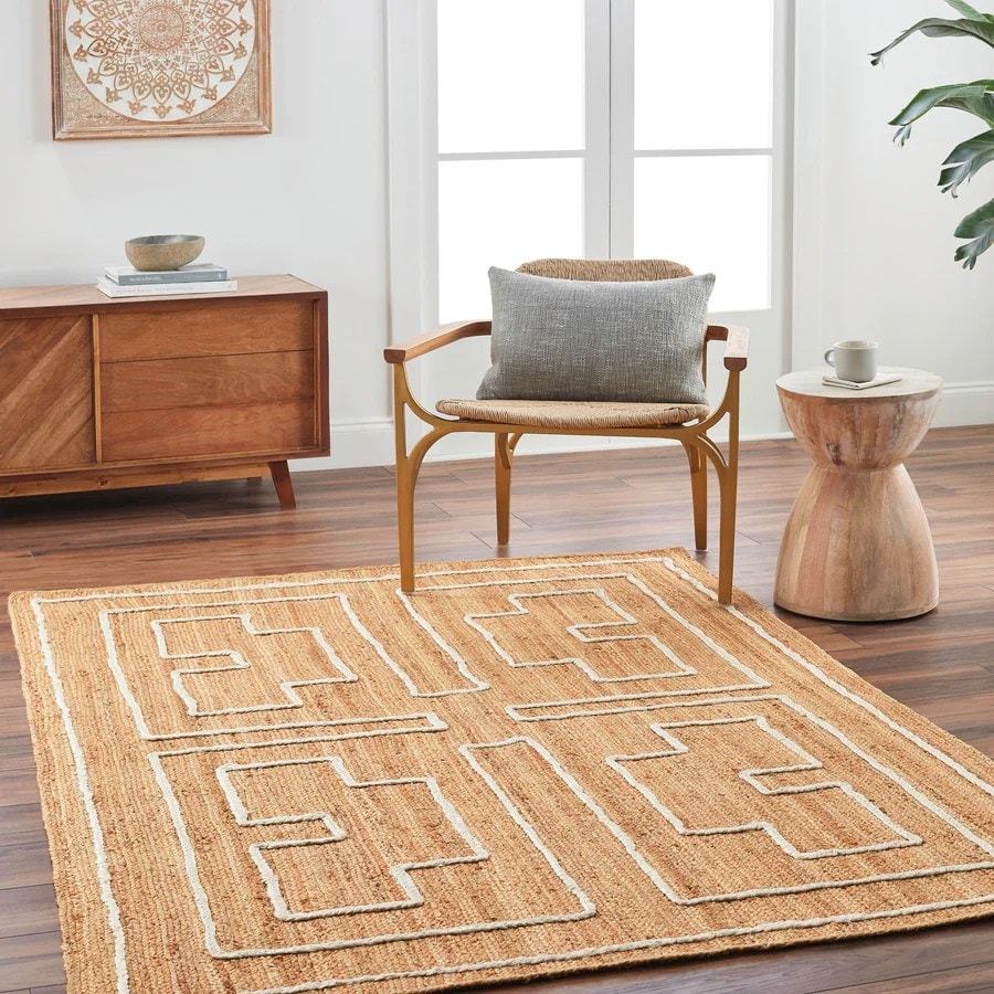 Modern Geometry Jute Area Rug For Living Room, Bedroom
