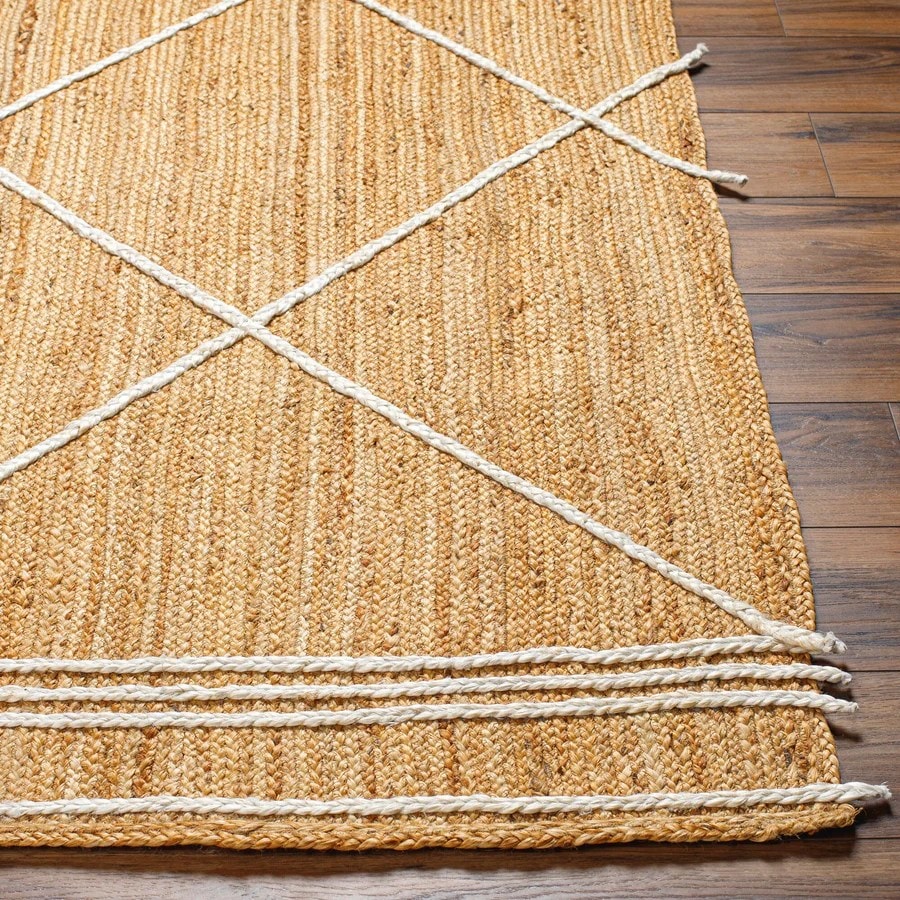White Diagonal Handwoven Natural Jute Rug