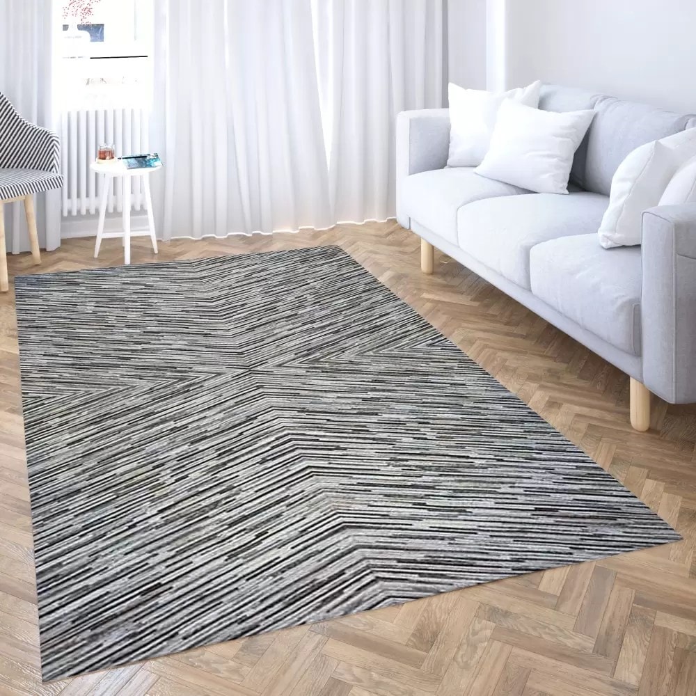 Streamline Leather Handmade Rug For Living Room, Bedroom