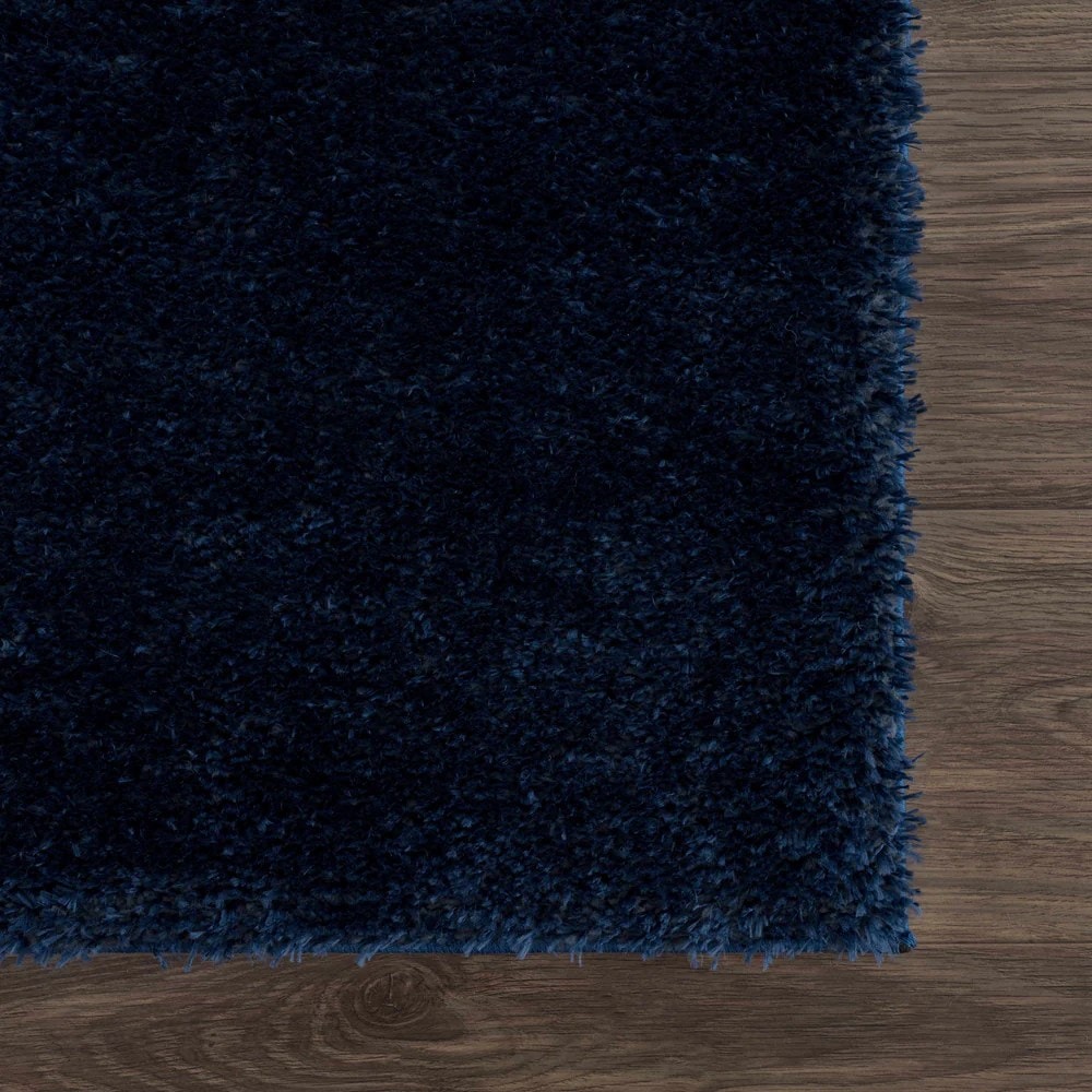 Blue Solid Handmade Shag Rug